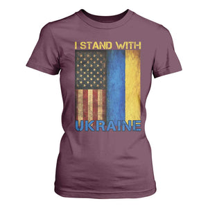 I Stand With Ukraine T Shirt For Women Ukrainian American Flag TS02 Maroon Print Your Wear