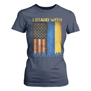 I Stand With Ukraine T Shirt For Women Ukrainian American Flag TS02 Navy Print Your Wear