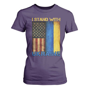 I Stand With Ukraine T Shirt For Women Ukrainian American Flag TS02 Purple Print Your Wear