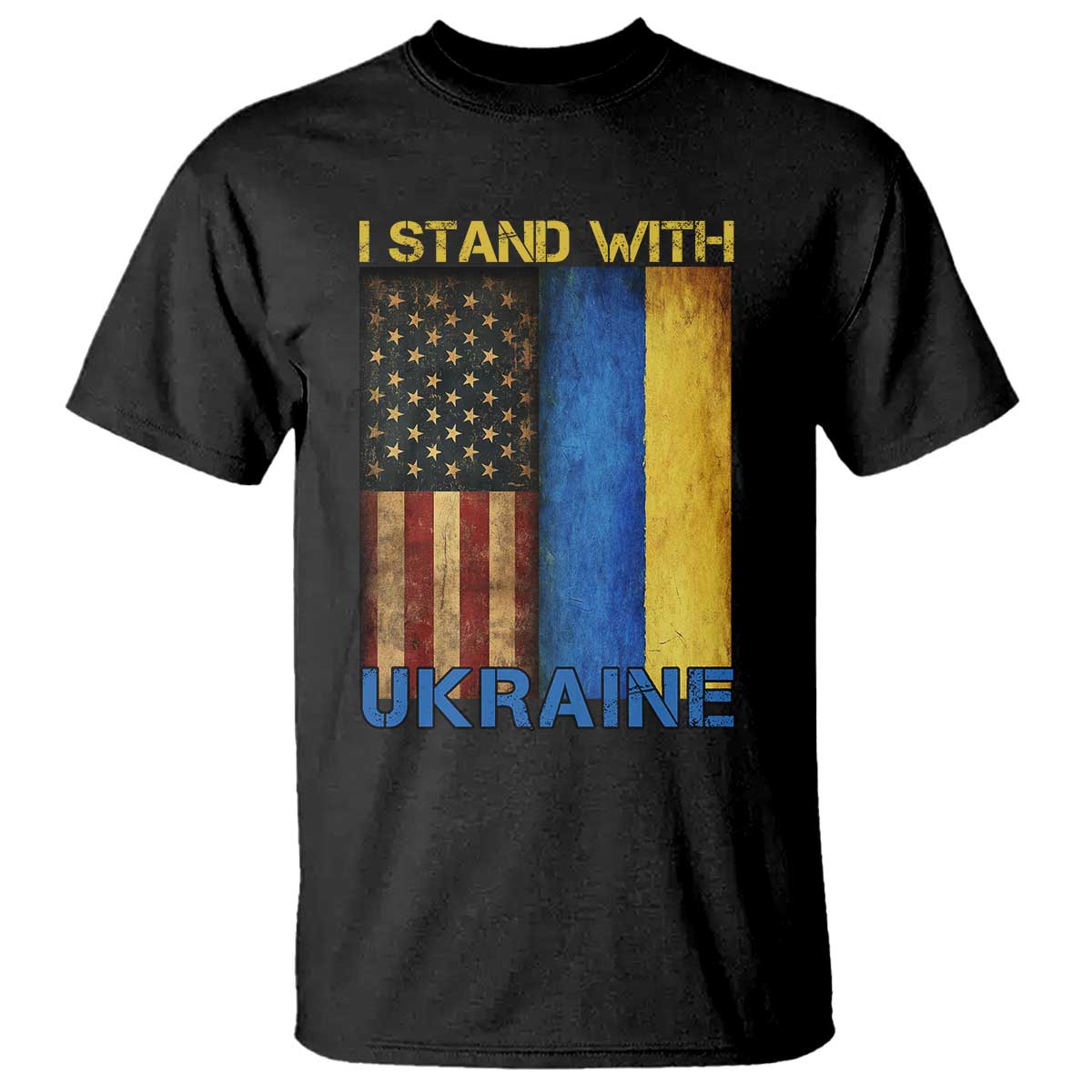 I Stand With Ukraine T Shirt Ukrainian American Flag TS02 Black Print Your Wear