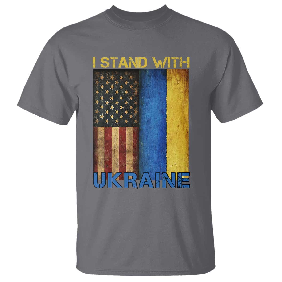 I Stand With Ukraine T Shirt Ukrainian American Flag TS02 Charcoal Print Your Wear