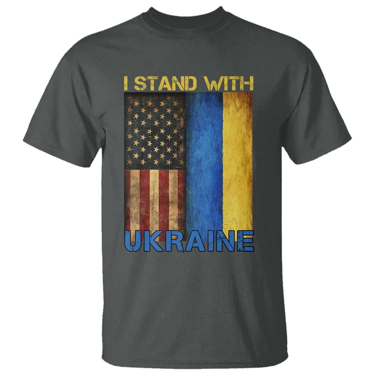 I Stand With Ukraine T Shirt Ukrainian American Flag TS02 Dark Heather Print Your Wear