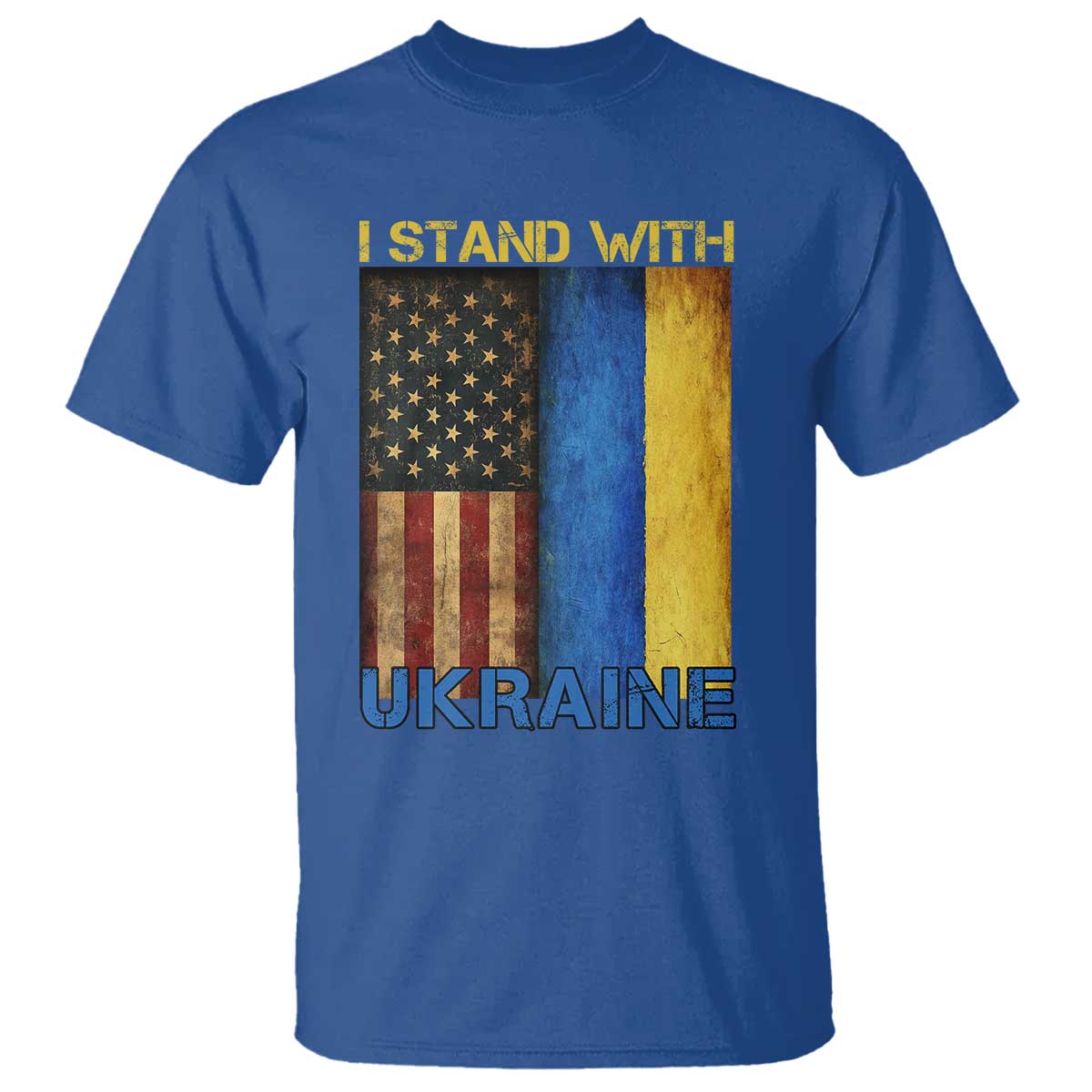 I Stand With Ukraine T Shirt Ukrainian American Flag TS02 Royal Blue Print Your Wear