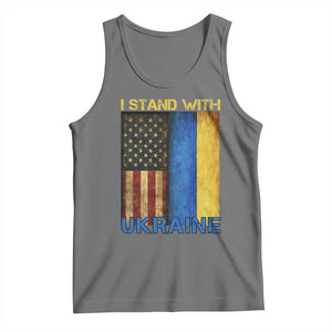 I Stand With Ukraine Tank Top Ukrainian American Flag TS02 Black Heather Print Your Wear