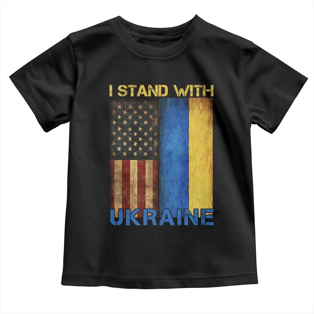 I Stand With Ukraine Toddler T Shirt Ukrainian American Flag TS02 Black Print Your Wear