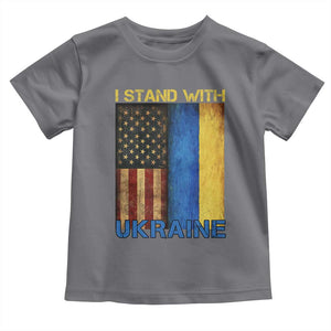 I Stand With Ukraine Toddler T Shirt Ukrainian American Flag TS02 Charcoal Print Your Wear
