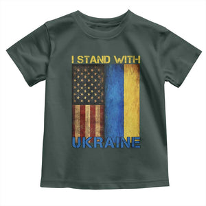 I Stand With Ukraine Toddler T Shirt Ukrainian American Flag TS02 Dark Forest Green Print Your Wear