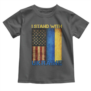 I Stand With Ukraine Toddler T Shirt Ukrainian American Flag TS02 Dark Heather Print Your Wear