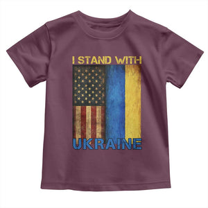 I Stand With Ukraine Toddler T Shirt Ukrainian American Flag TS02 Maroon Print Your Wear