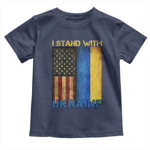 I Stand With Ukraine Toddler T Shirt Ukrainian American Flag TS02 Navy Print Your Wear