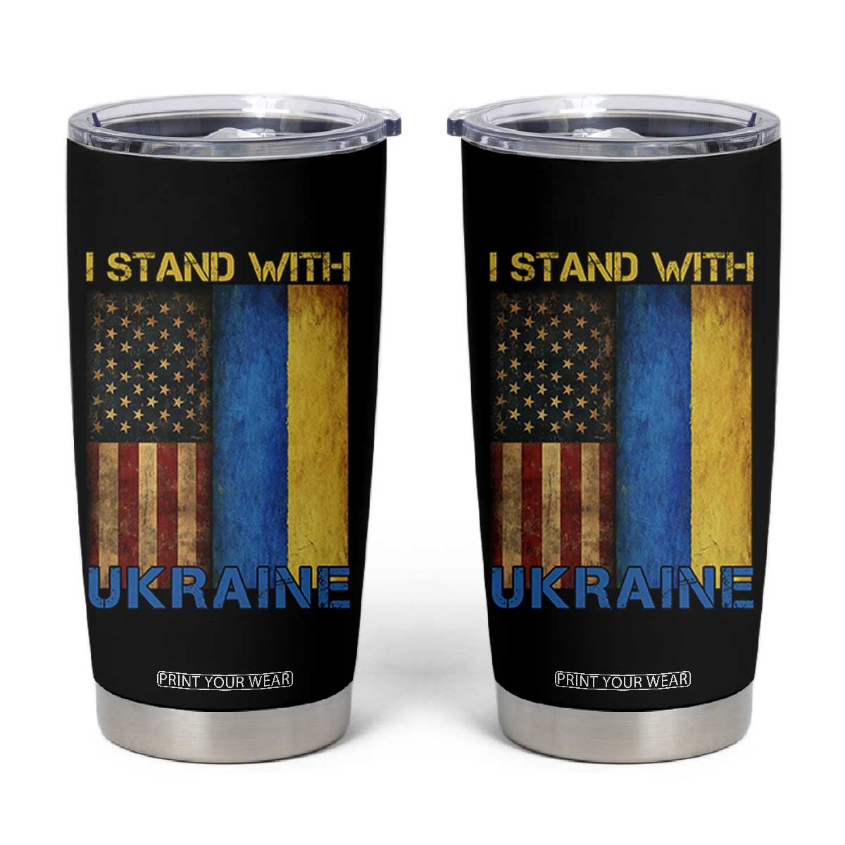 I Stand With Ukraine Tumbler Cup Ukrainian American Flag TS02 Black Print Your Wear