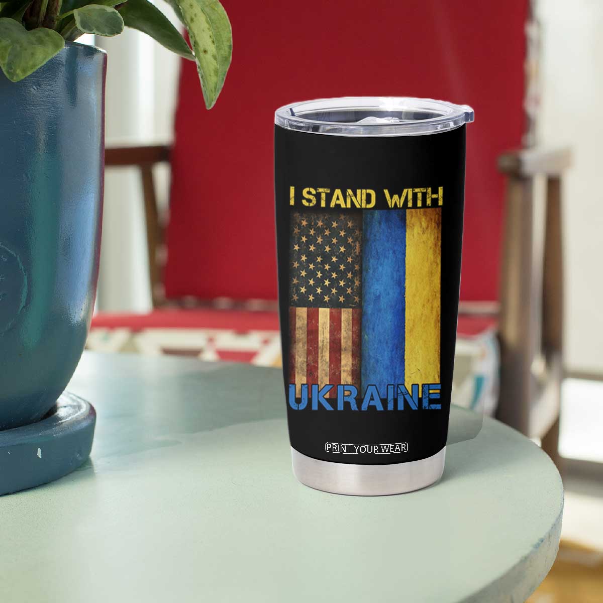 I Stand With Ukraine Tumbler Cup Ukrainian American Flag TS02 Print Your Wear