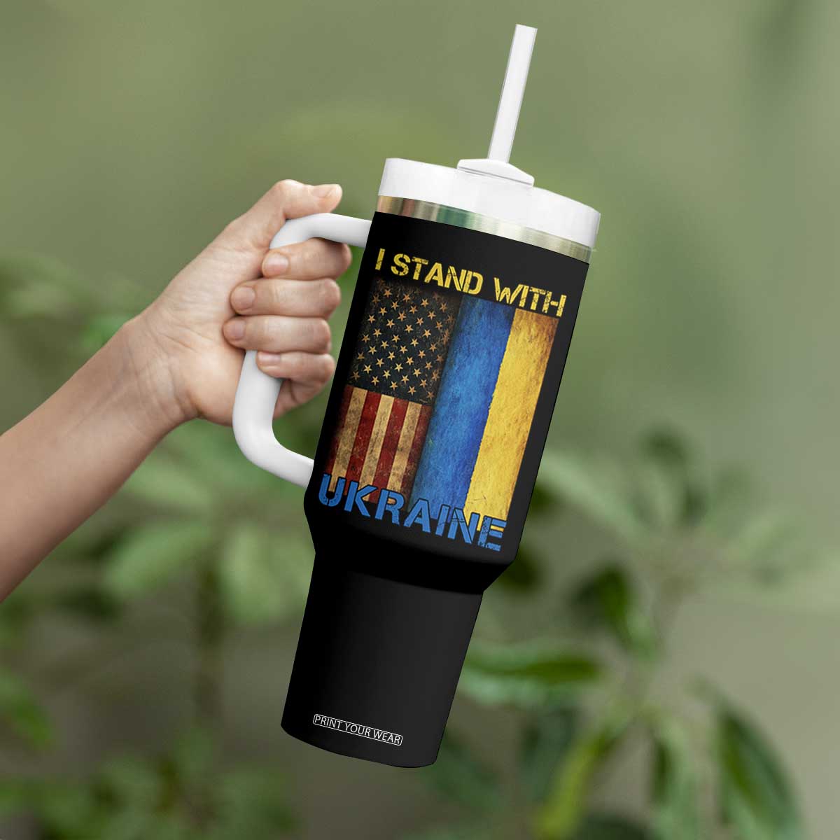 I Stand With Ukraine Tumbler With Handle Ukrainian American Flag TS02 Print Your Wear