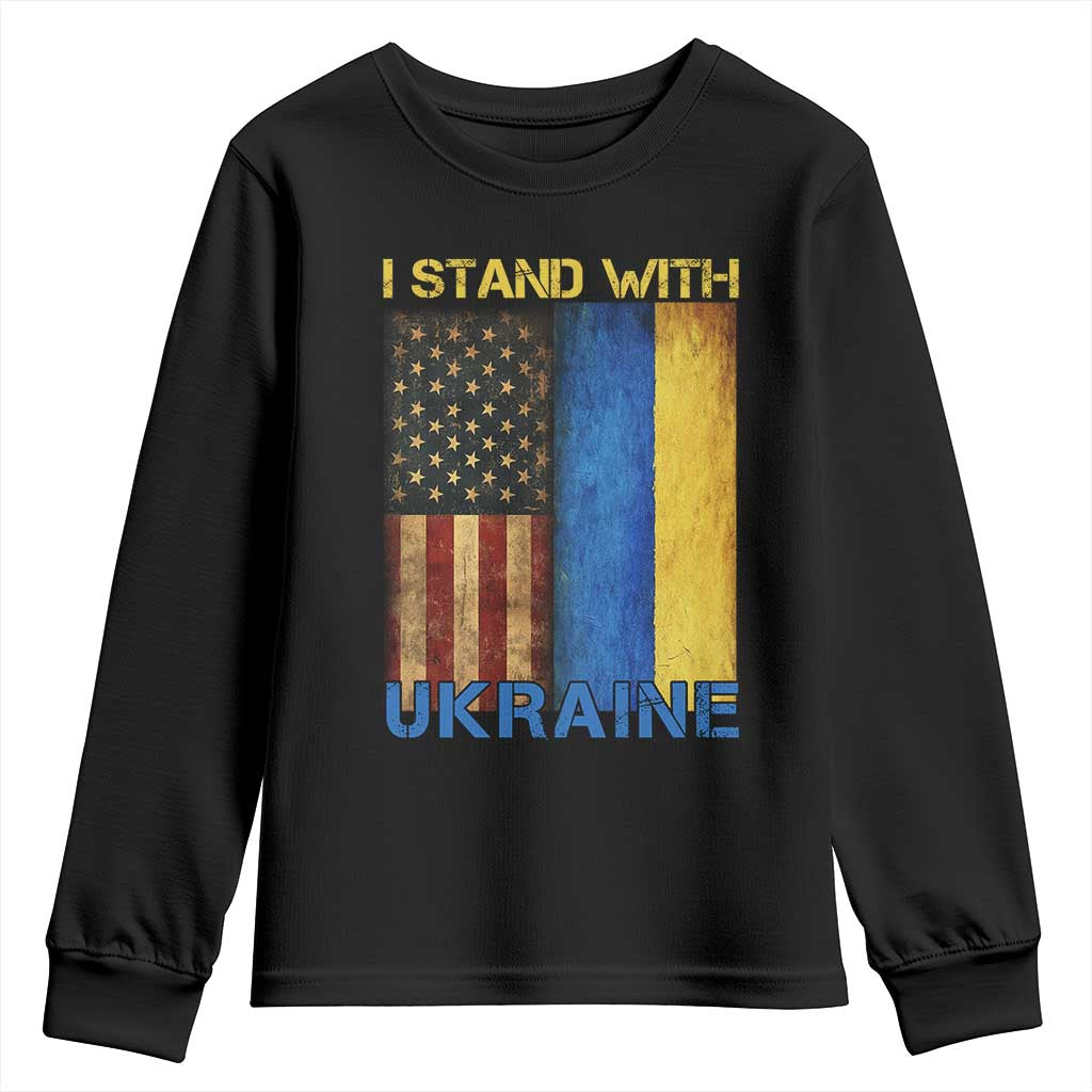 I Stand With Ukraine Youth Sweatshirt Ukrainian American Flag TS02 Black Print Your Wear