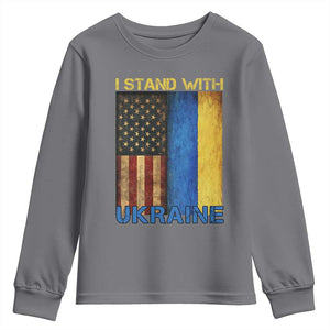 I Stand With Ukraine Youth Sweatshirt Ukrainian American Flag TS02 Charcoal Print Your Wear
