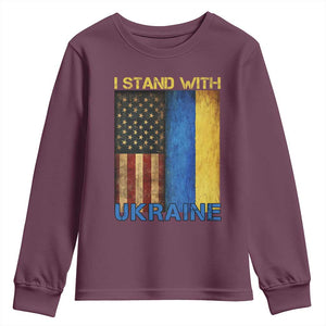 I Stand With Ukraine Youth Sweatshirt Ukrainian American Flag TS02 Maroon Print Your Wear