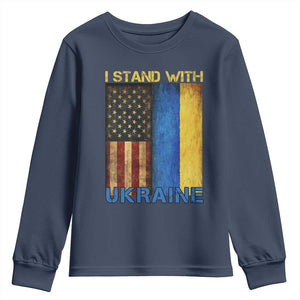 I Stand With Ukraine Youth Sweatshirt Ukrainian American Flag TS02 Navy Print Your Wear