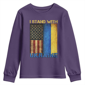 I Stand With Ukraine Youth Sweatshirt Ukrainian American Flag TS02 Purple Print Your Wear