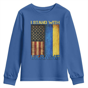 I Stand With Ukraine Youth Sweatshirt Ukrainian American Flag TS02 Royal Blue Print Your Wear