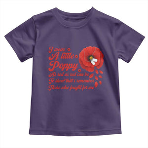 I Wear A Little Poppy Memorial Day Toddler T Shirt Veterans Day USA Red Poppy Flower TS11 Purple Print Your Wear