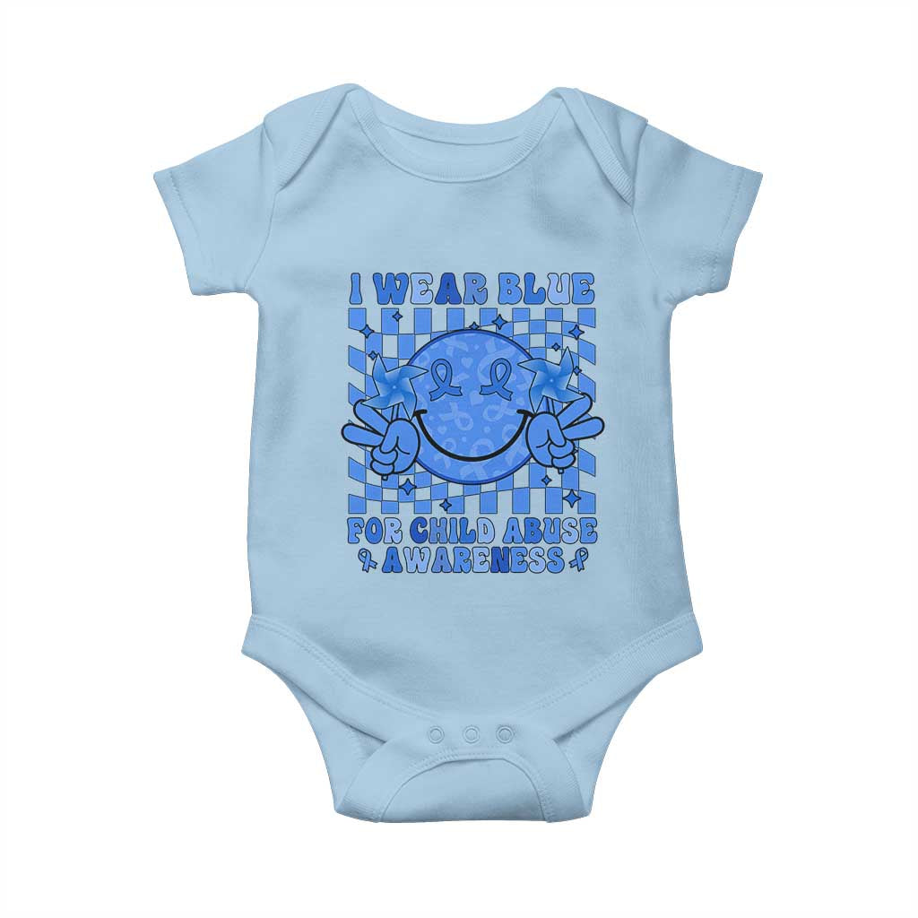 I Wear Blue For Child Abuse Awareness Month Baby Onesie TS11 Light Blue Print Your Wear