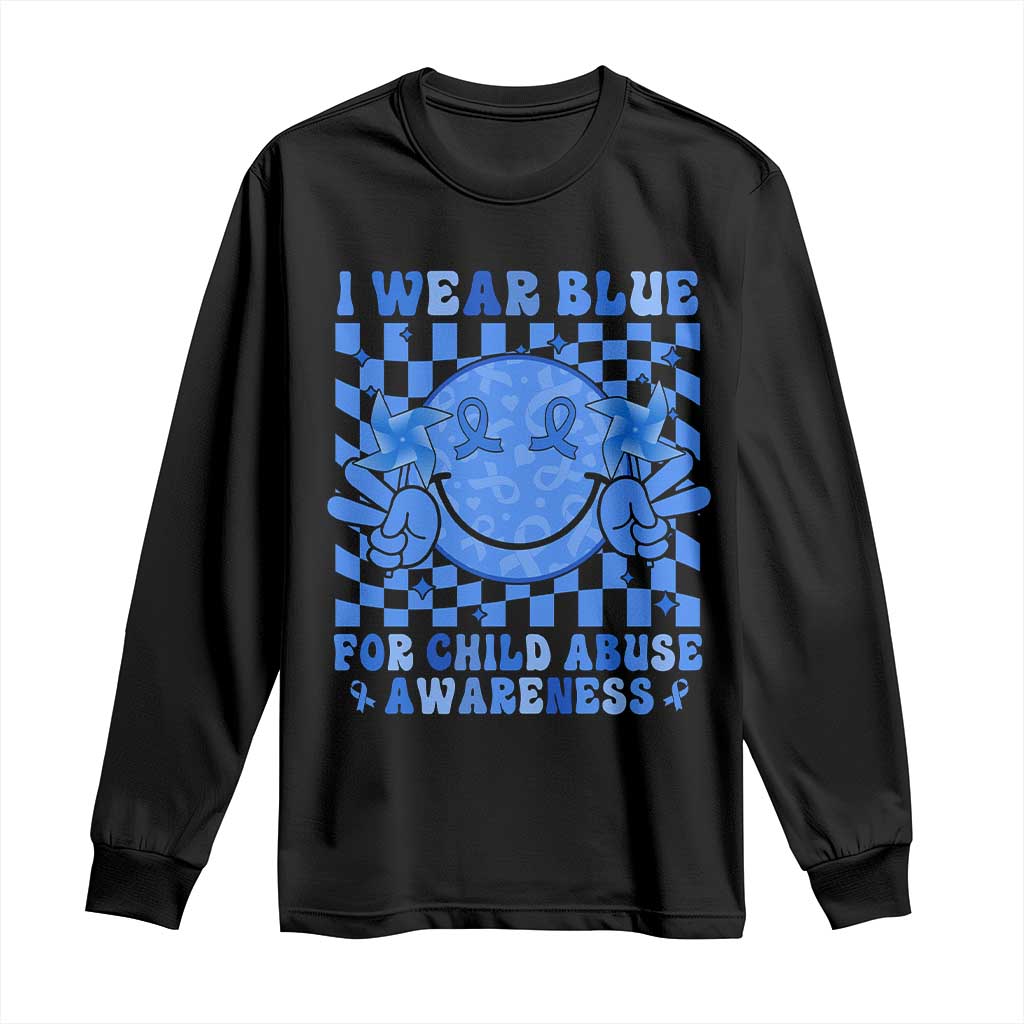 I Wear Blue For Child Abuse Awareness Month Long Sleeve Shirt TS11 Black Print Your Wear