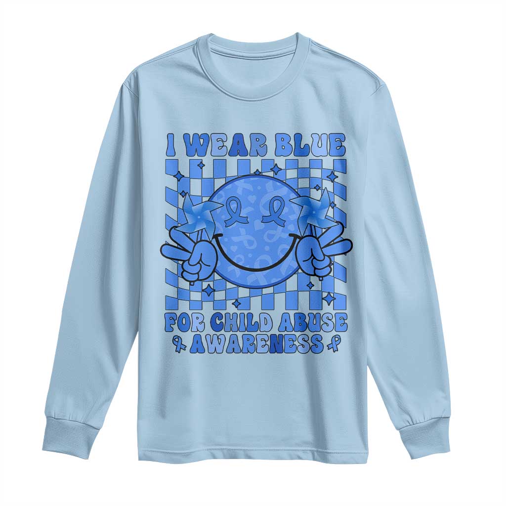 I Wear Blue For Child Abuse Awareness Month Long Sleeve Shirt TS11 Light Blue Print Your Wear