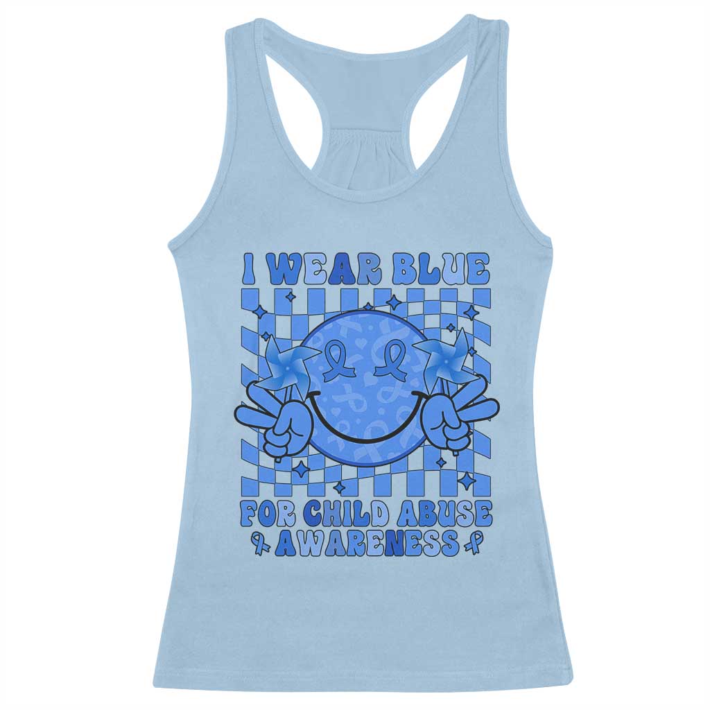 I Wear Blue For Child Abuse Awareness Month Racerback Tank Top TS11 Light Blue Print Your Wear