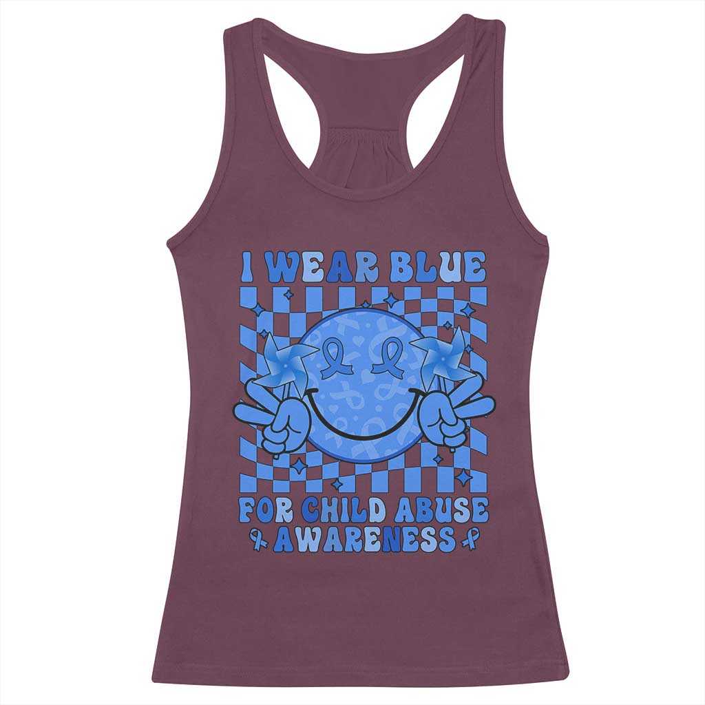 I Wear Blue For Child Abuse Awareness Month Racerback Tank Top TS11 Maroon Print Your Wear