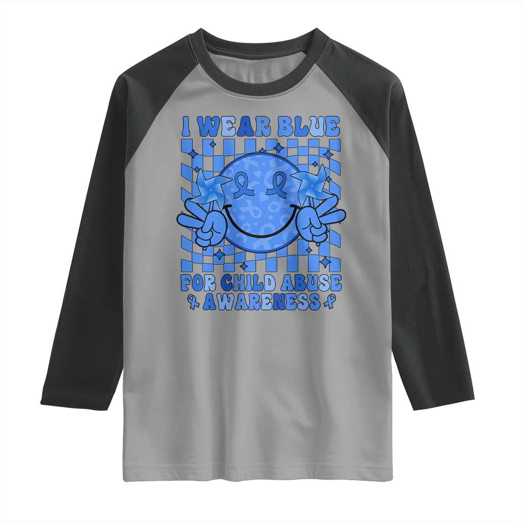 I Wear Blue For Child Abuse Awareness Month Raglan Shirt TS11 Sport Gray Black Print Your Wear