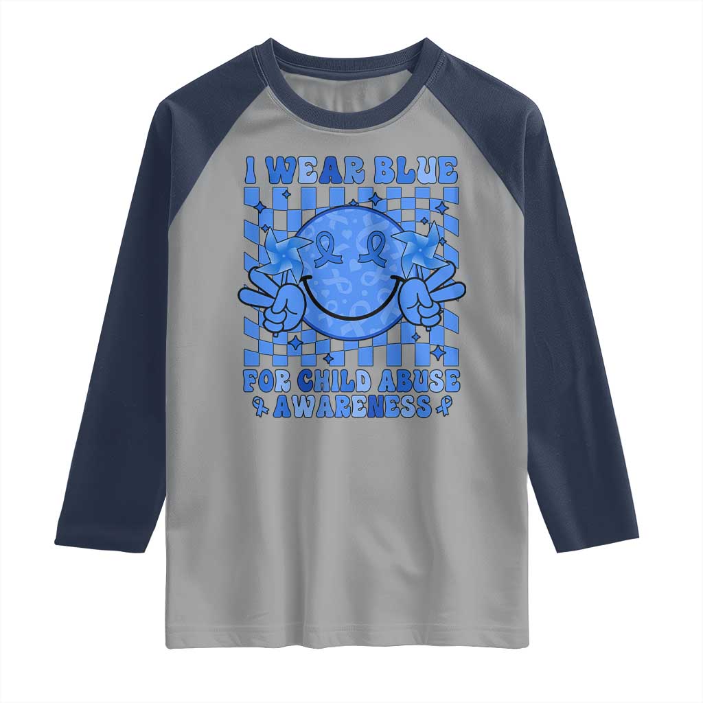 I Wear Blue For Child Abuse Awareness Month Raglan Shirt TS11 Sport Gray Navy Print Your Wear