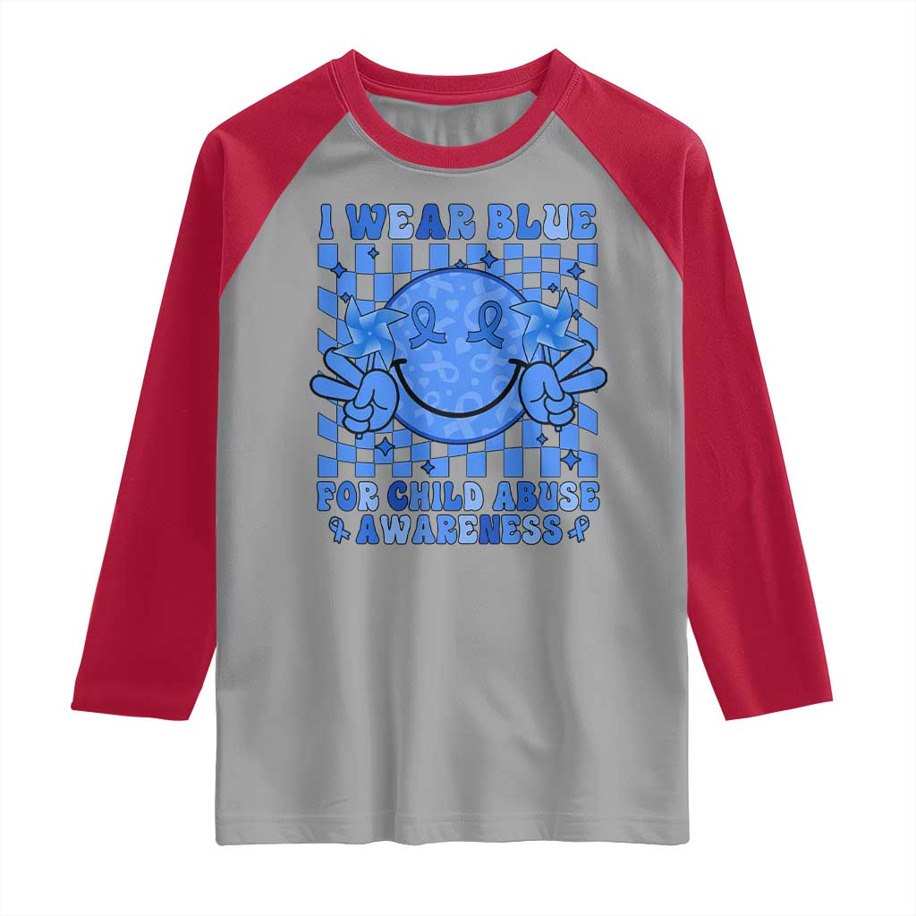 I Wear Blue For Child Abuse Awareness Month Raglan Shirt TS11 Sport Gray Red Print Your Wear