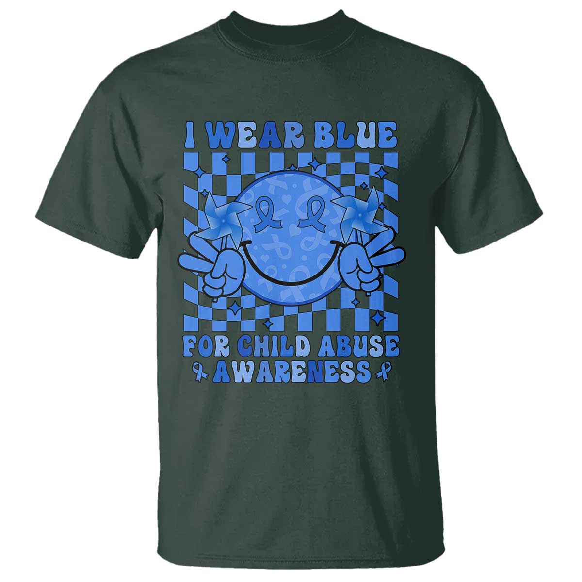 I Wear Blue For Child Abuse Awareness Month T Shirt TS11 Dark Forest Green Print Your Wear