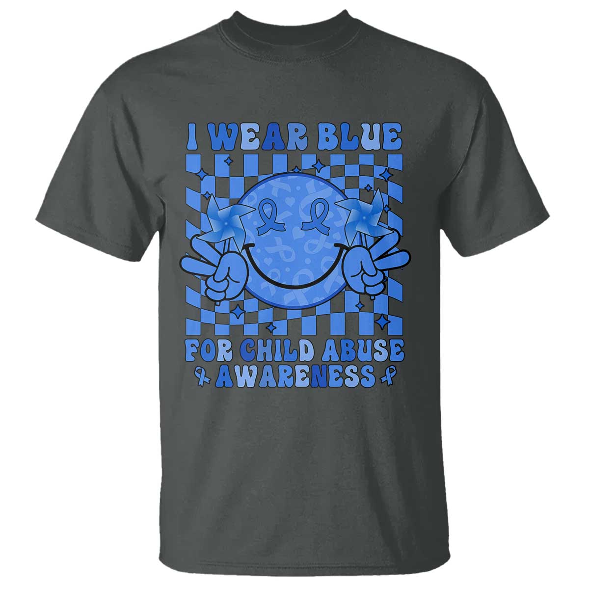 I Wear Blue For Child Abuse Awareness Month T Shirt TS11 Dark Heather Print Your Wear