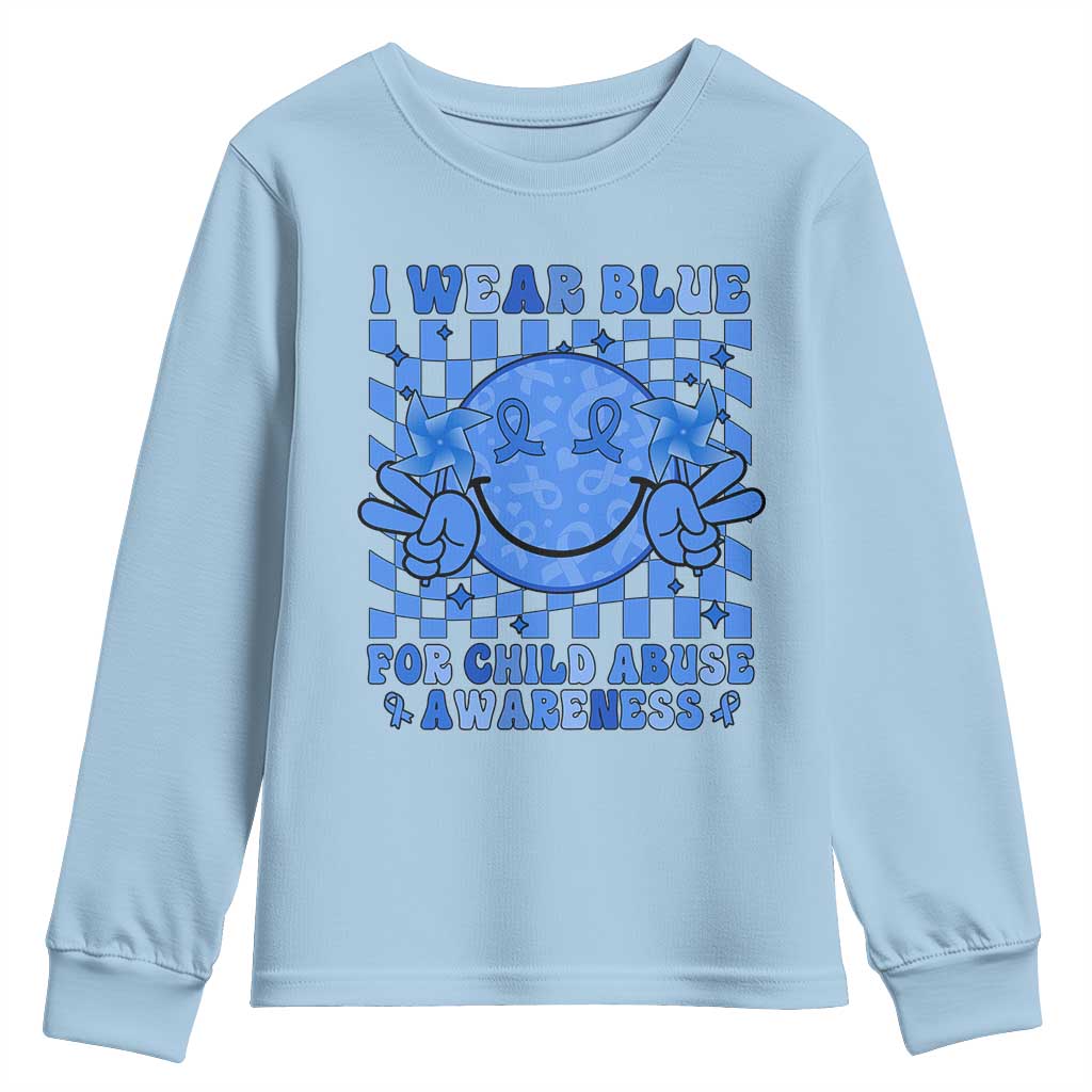 I Wear Blue For Child Abuse Awareness Month Youth Sweatshirt TS11 Light Blue Print Your Wear