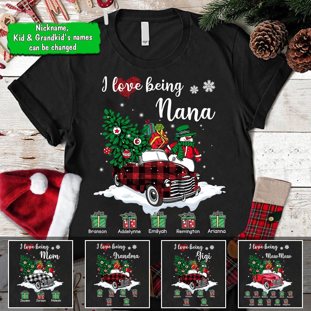 Custom JP Shirt I Love Being Nana Red Truck Buffalo Plaid, Funny Grandma Nana Mimi CTM Youth Custom - Printyourwear