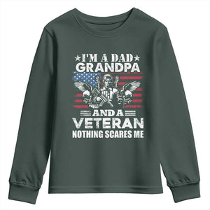 Im a Dad Grandpa and Veteran Youth Sweatshirt Fearless Patriotic Military Family TS02 Dark Forest Green Print Your Wear
