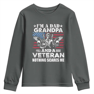 Im a Dad Grandpa and Veteran Youth Sweatshirt Fearless Patriotic Military Family TS02 Dark Heather Print Your Wear