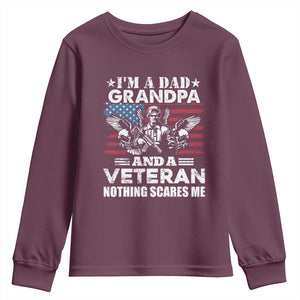 Im a Dad Grandpa and Veteran Youth Sweatshirt Fearless Patriotic Military Family TS02 Maroon Print Your Wear