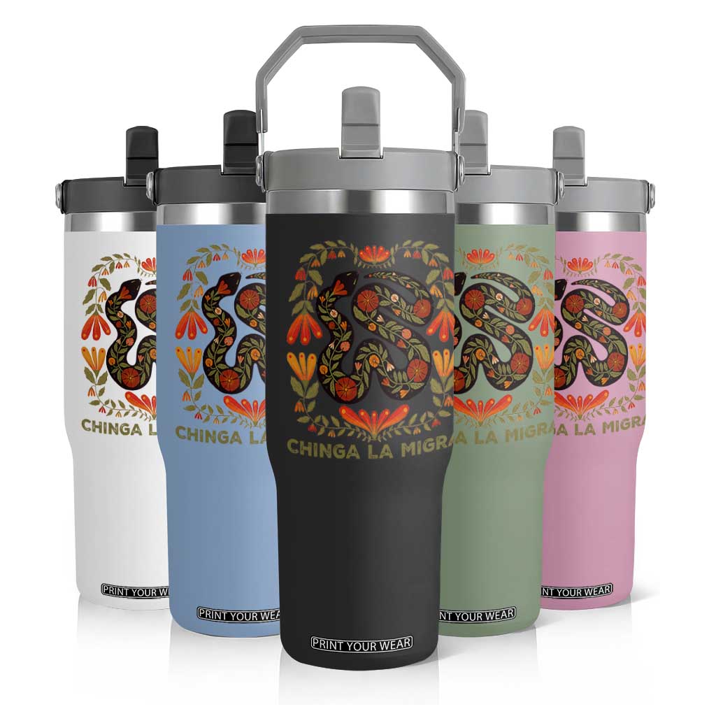Immigrant Rights Flip Straw Tumbler Chinga La Migra TS10 Print Your Wear