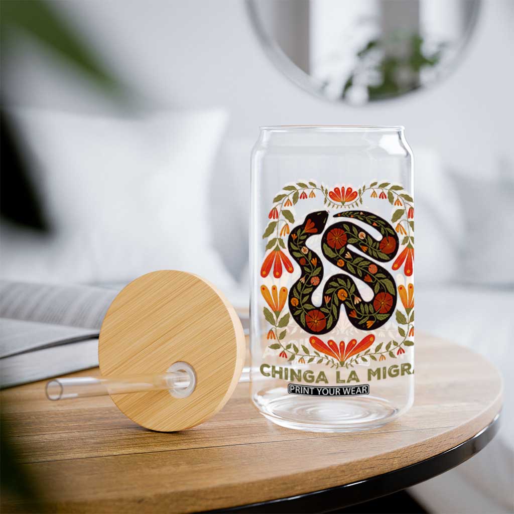 Immigrant Rights Glass Can Chinga La Migra TS10 Print Your Wear