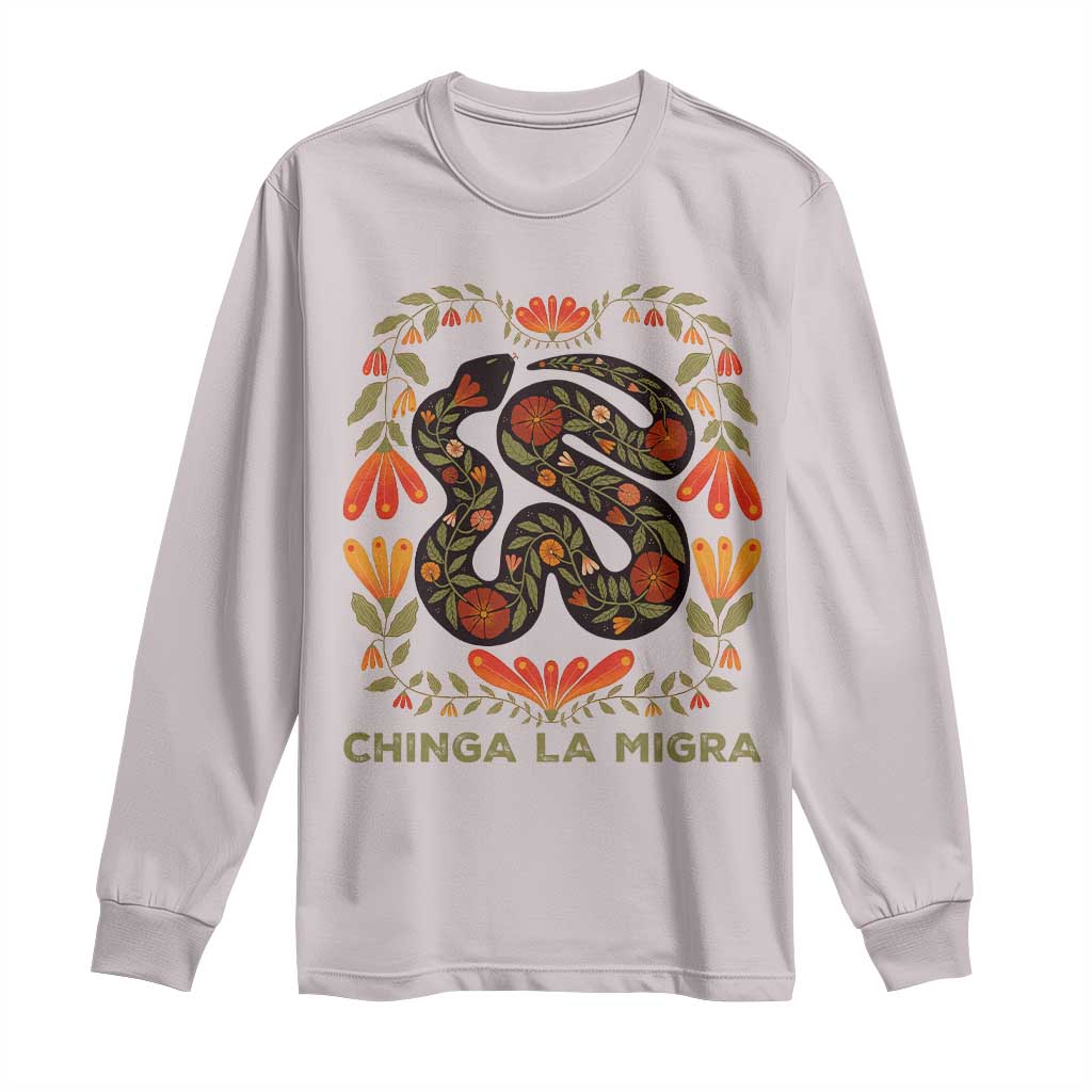 Immigrant Rights Long Sleeve Shirt Chinga La Migra TS10 Ice Gray Print Your Wear