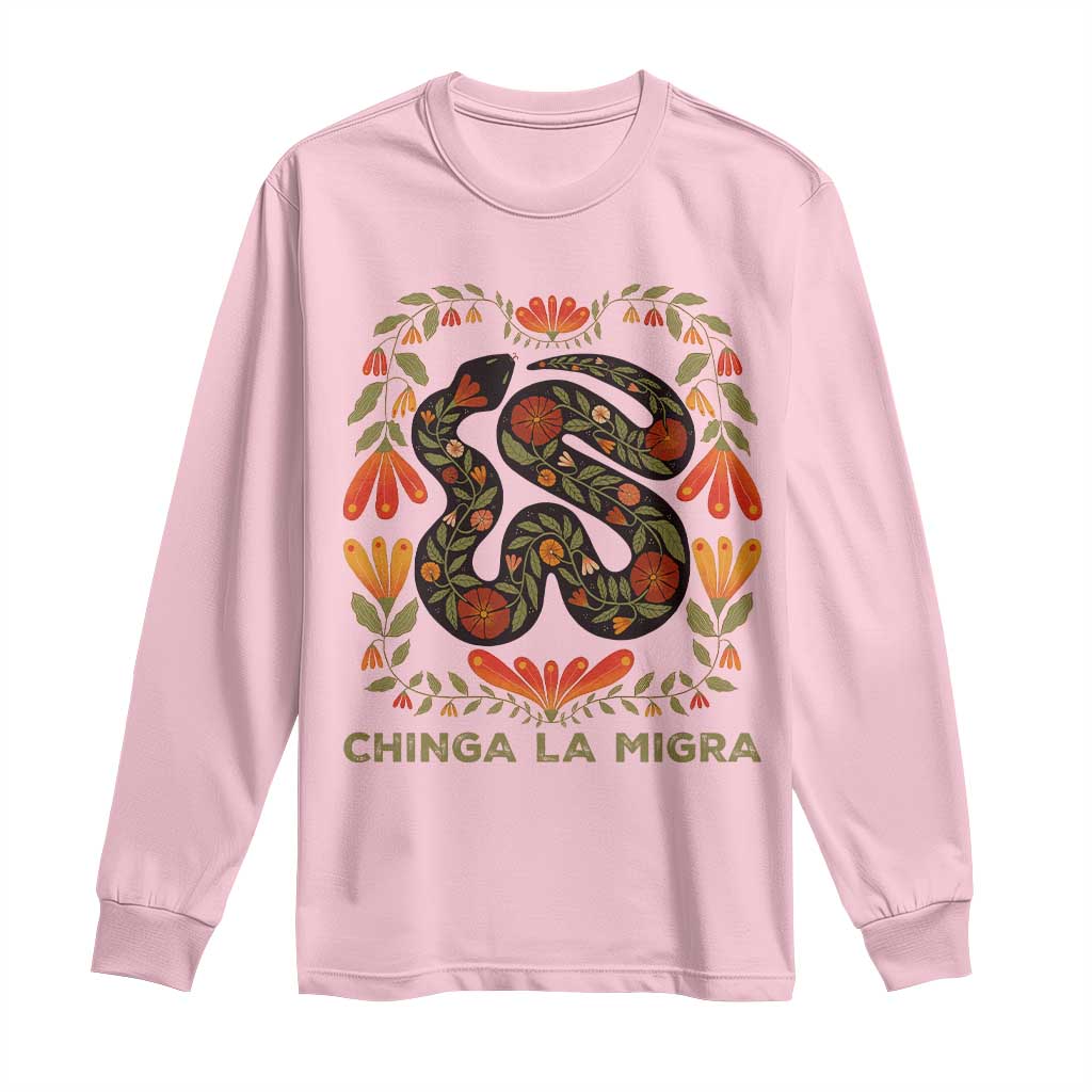 Immigrant Rights Long Sleeve Shirt Chinga La Migra TS10 Light Pink Print Your Wear