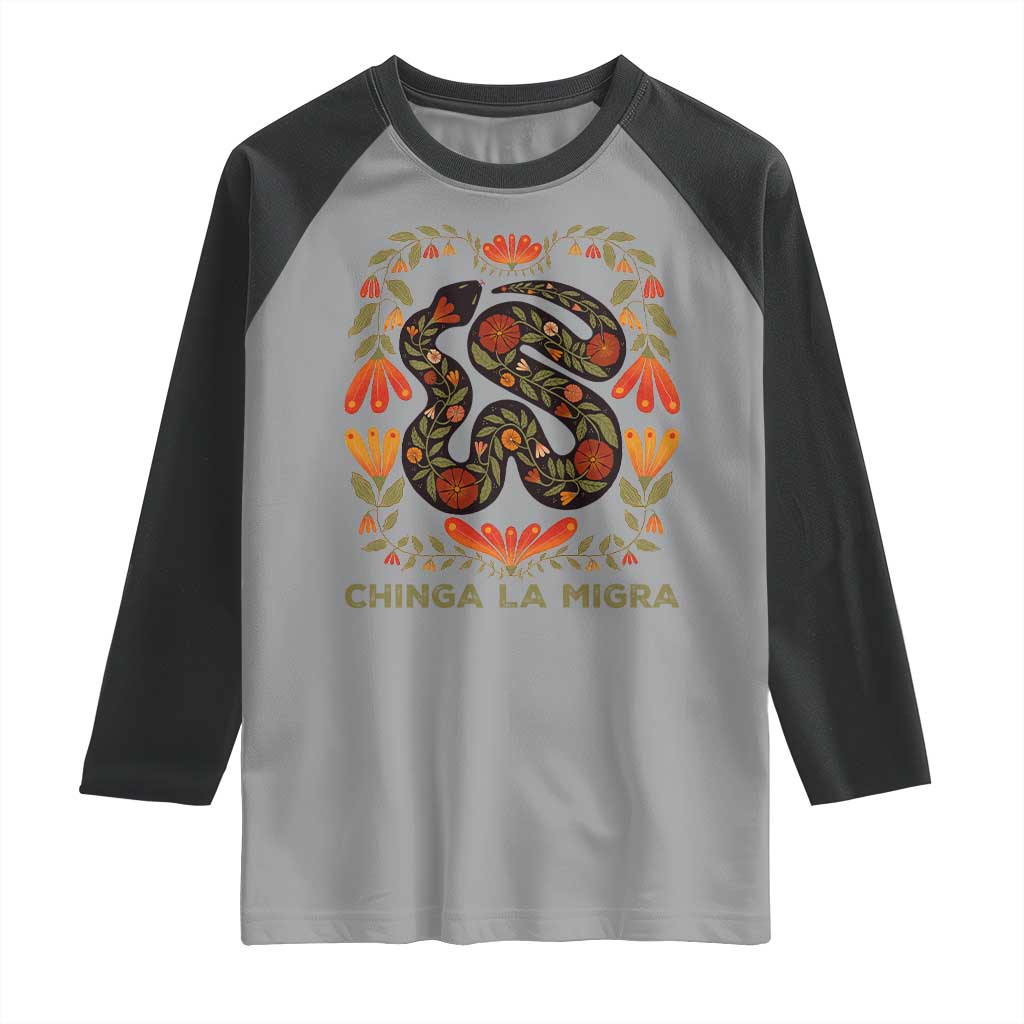 Immigrant Rights Raglan Shirt Chinga La Migra TS10 Sport Gray Black Print Your Wear