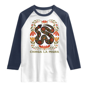 Immigrant Rights Raglan Shirt Chinga La Migra TS10 White Navy Print Your Wear