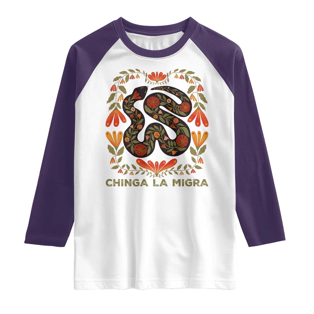 Immigrant Rights Raglan Shirt Chinga La Migra TS10 White Purple Print Your Wear