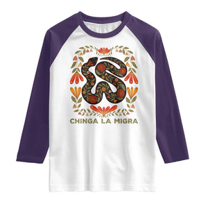Immigrant Rights Raglan Shirt Chinga La Migra TS10 White Purple Print Your Wear