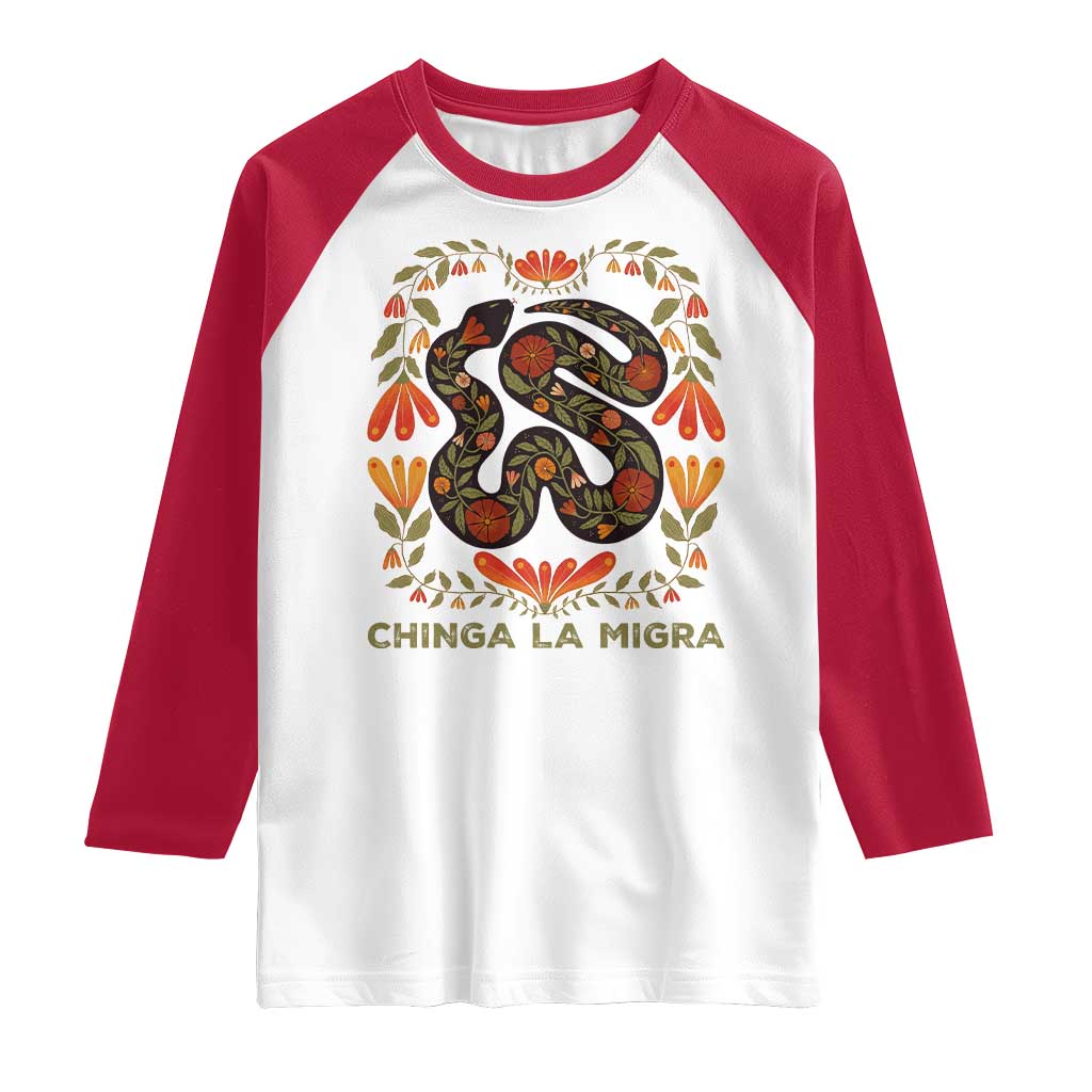 Immigrant Rights Raglan Shirt Chinga La Migra TS10 White Red Print Your Wear