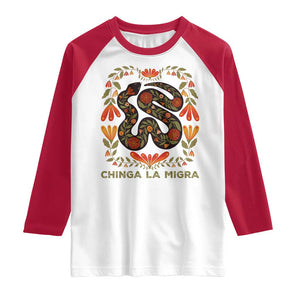 Immigrant Rights Raglan Shirt Chinga La Migra TS10 White Red Print Your Wear