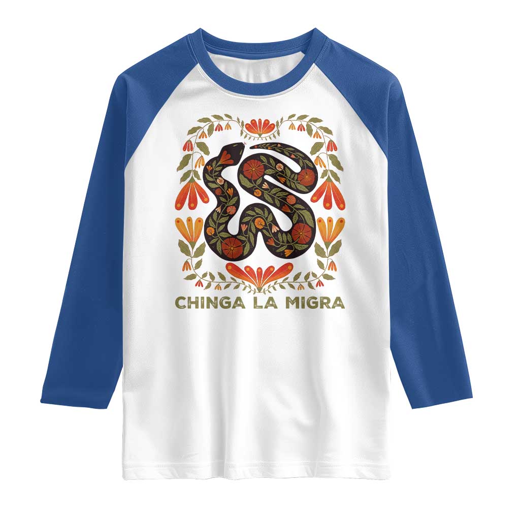Immigrant Rights Raglan Shirt Chinga La Migra TS10 White Royal Print Your Wear